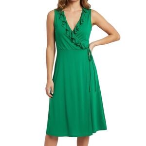 Boden Green Ruffle Wrap Midi Dress Sleeveless Shamrock St Patricks Day Flowy 8